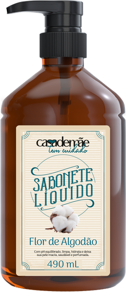 SABONETE LIQUIDO CASA DE MÃE 490ML PUMP FLOR ALGODÃO