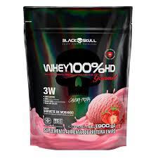 SUPLEMENTO WHEY BLACK SKULL 100% HD 900G REFIL MORANGO