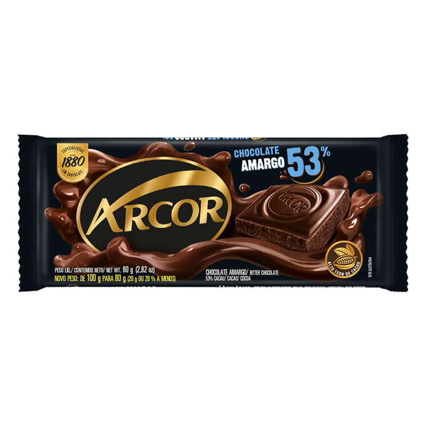 CHOC ARCOR MEIO AMARGO 53%CACAU 80GR UN