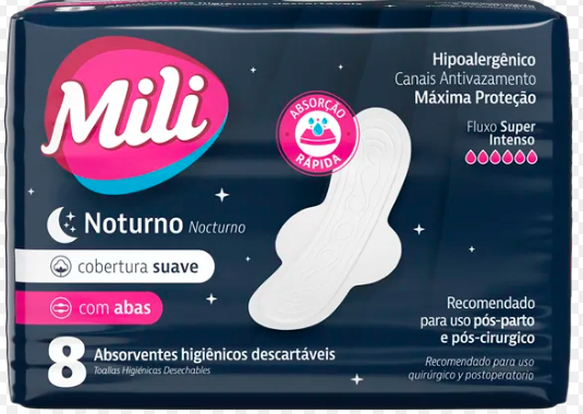 ABSORVENTE MILI MULHER NOTURNO DISCRETO C/8 C/ABAS