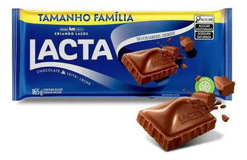 BARRA DE CHOCOLATE AO LEITE LACTA TAMANHO FAMÍLIA 165GR