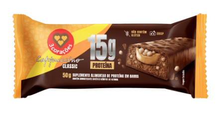 BARRA PROTEINA 3 CORACOES 15G CAPPUCINO CLASSICO
