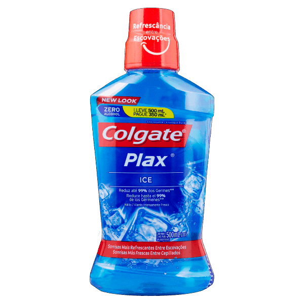 ENXAGUANTE BUCAL ZERO ÁLCOOL ICE COLGATE PLAX FRASCO LEVE 500ML PAGUE 350ML