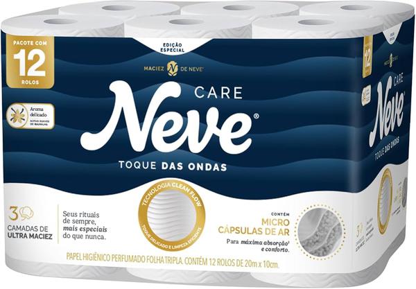 PAPEL HIGIENICO NEVE 12X30M FOLA TRIPLA TOQUE DAS ONDAS