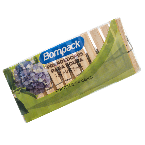 PRENDEDOR ROUPA BOMPACK MADEIRA C/12