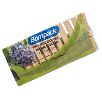 PRENDEDOR ROUPA BOMPACK MADEIRA C/12