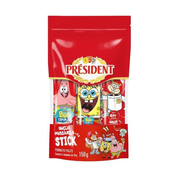 QUEIJO MUSSARELA PRESIDENT 150G STICK BOB ESPONJA POUCH