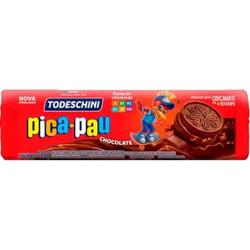 BISCOITO RECHEADO TODESCHINI Pica Pau Chocolate 115 G