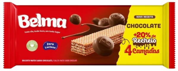 BISCOITO WAFER BELMA ZERO LACTOSE SABOR CHOCOLATE 90G