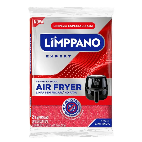 ESPONJA LIMPPANO PERFEITA PARA AIR FRYER 102X69X28MM 2 UND