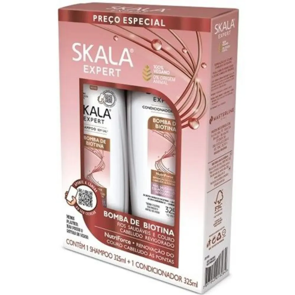 KIT SKALA SHAMPOO 325ML E CONDICIONADOR 200ML BOMBA DE BIOTINA