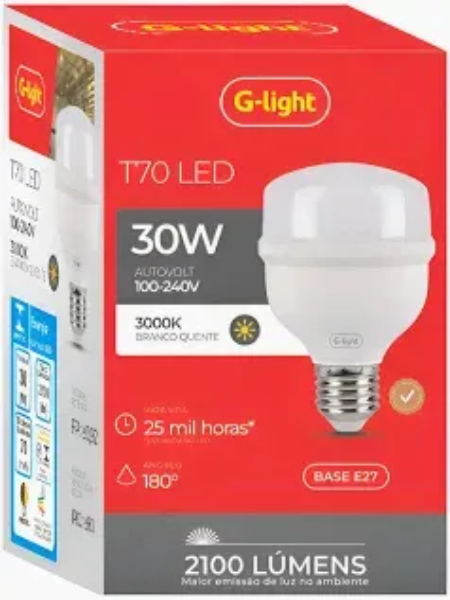 LAMPADA G LIGHT LED T70 30W AUTOVOLT UND