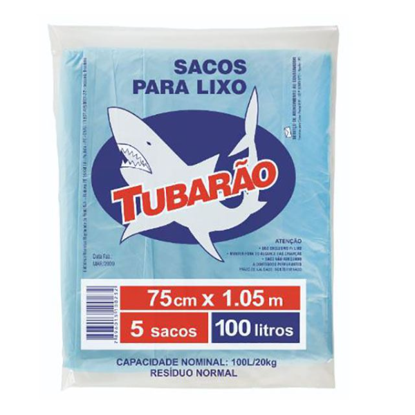 SACOS PARA LIXO TUBARÃO RECICLADO 100LTS CONTÉM 5 UND