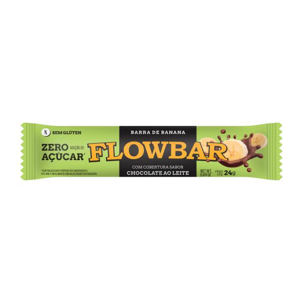 Barra de Banana Zero Açúcar Flowbar 24g c/Chocolate ao Leite 