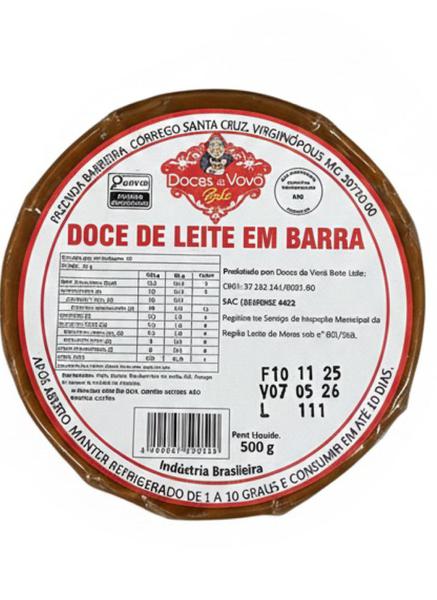 DOCE DE LEITE DOCES DA VOVO BETE BARRA 500G
