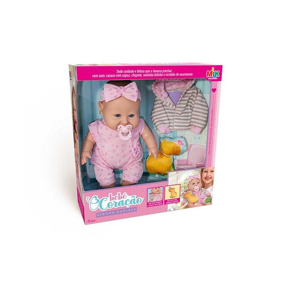 Brinq Boneca Bebe Coracao Reborn Milk