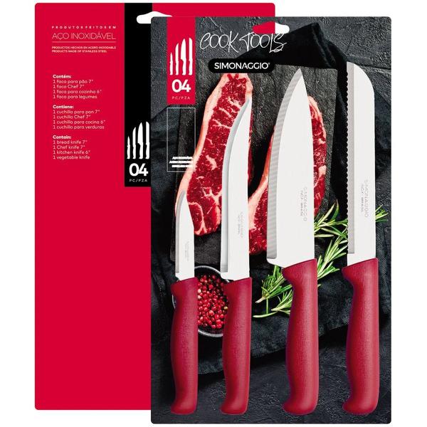 Jogo Facas Vermelho 4pcs Simonaggio
