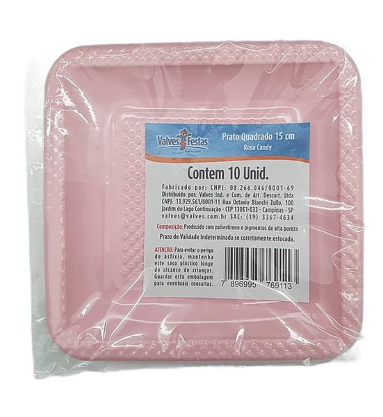 Prato Quadr Candy Rosa 15cm C/20