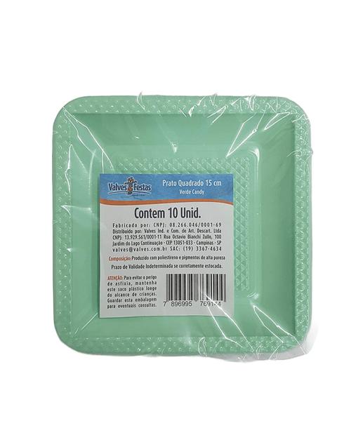 Prato Quadr Candy Verde 15cm C/20
