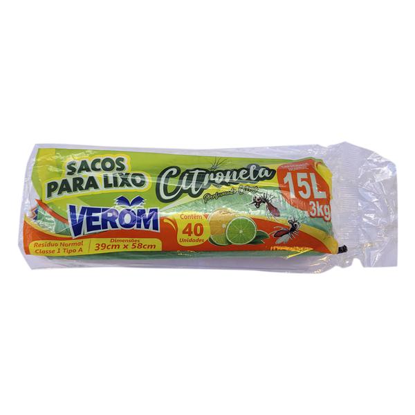 Saco De Lixo Citronela Verom 15lt C/40