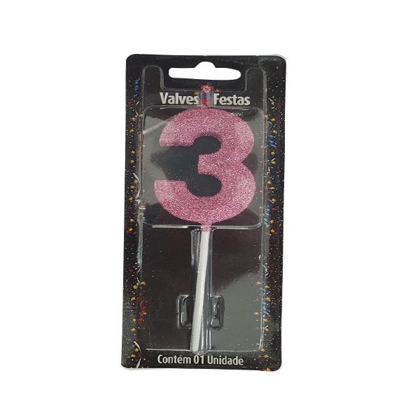 Vela Palito Glitter Rosa N3 Festlar
