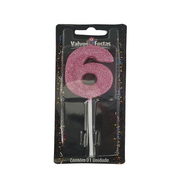 Vela Palito Glitter Rosa N6 Festlar