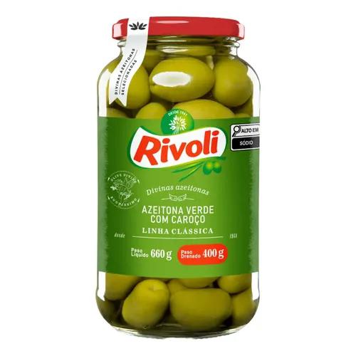 AZEITONA VERDE C/CAROÇO RIVOLI 400G VIDRO
