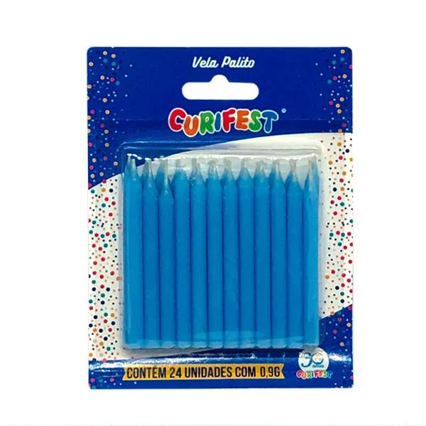 VELA PALITO PREMIUM C/24 CURIFEST AZUL BEBE