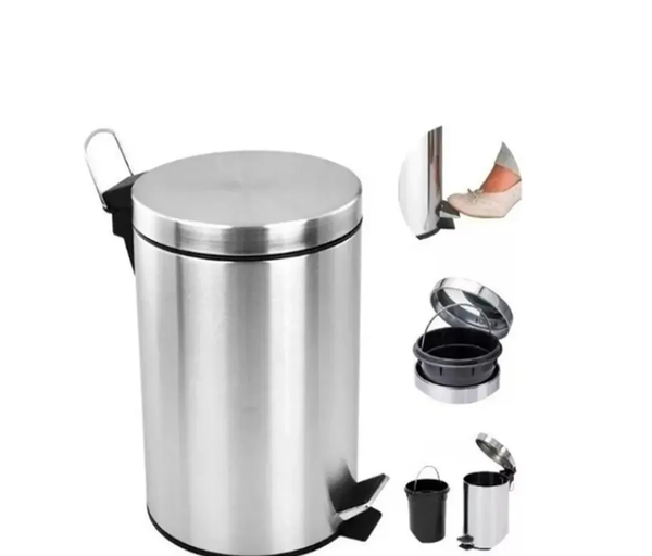 LIXEIRA INOX REDONDA 8L COM PEDAL POLIDO