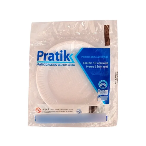 PRATO DESCARTAVEL PRATIK RASO BRANCO 15CM C/10UN