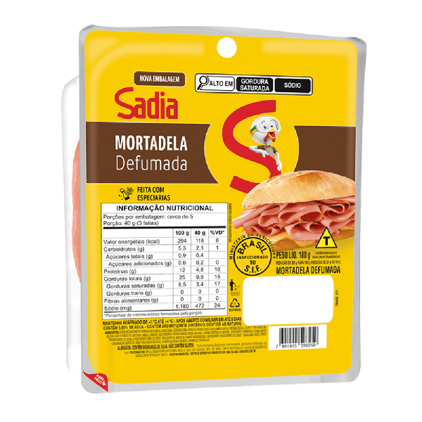 MORTADELA DEFUMADA SADIA 180GR