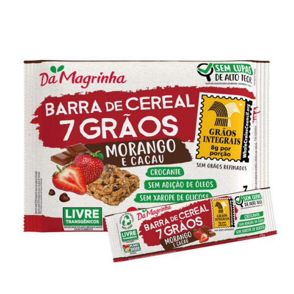 Barra 7 Grãos Da Magrinha C/3un 45g Morango e Cacau