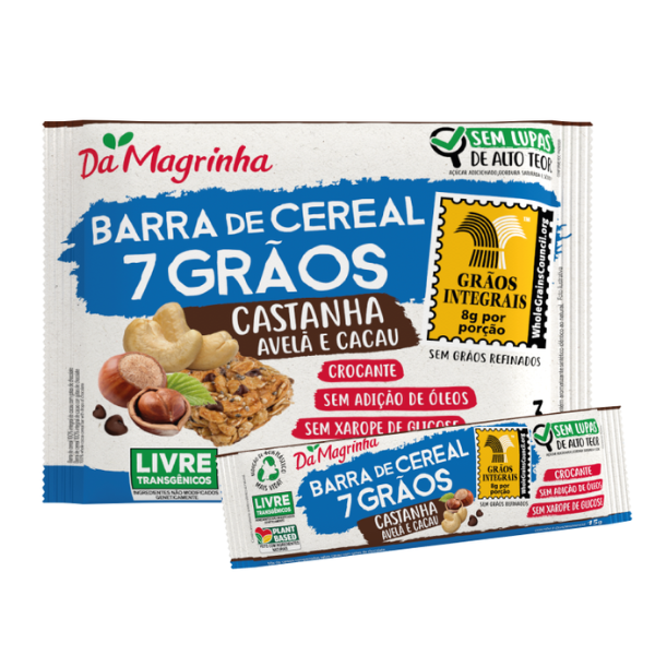 Barra Cereal 7 Grãos Da Magrinha C/3un 45g Avelã e Cacau