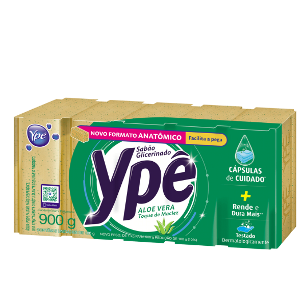 Sabao Barra Glicerinado Aloe Vera Ype Pacote 900g 5un