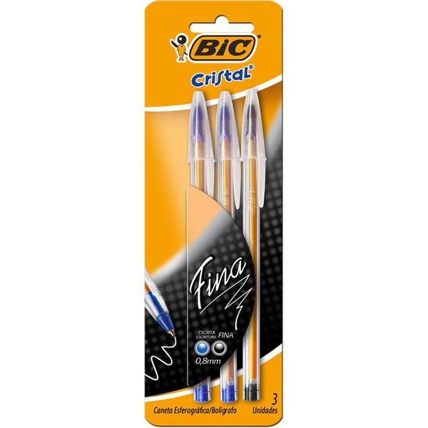 CANETA CRISTAL FINA BIC 2UN.AZUL 01UN.PRETA