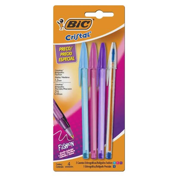 KIT CANETA BIC CRISTAL SORTIDAS 4UN