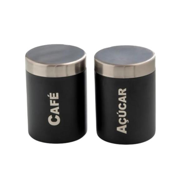 KIT DE POTES ACUCAR/CAFE 9 CM INOX/PRETO