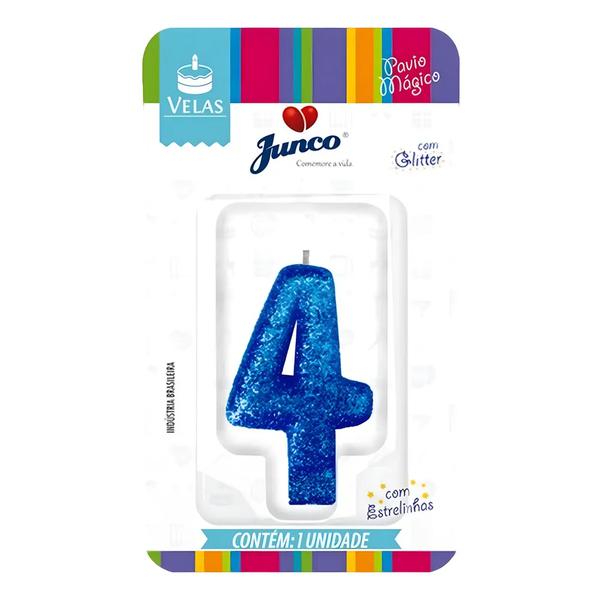 VELA ANIV. MINI GLITTER AZUL N.4 C/1UN