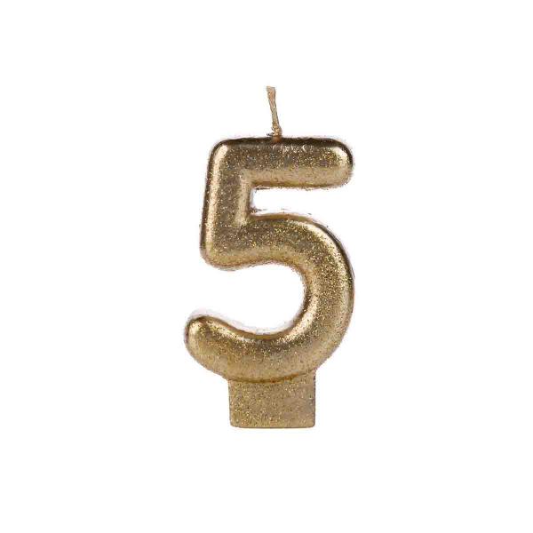 VELA ANIV. MINI GLITTER DOURADA N.5 C/1UN