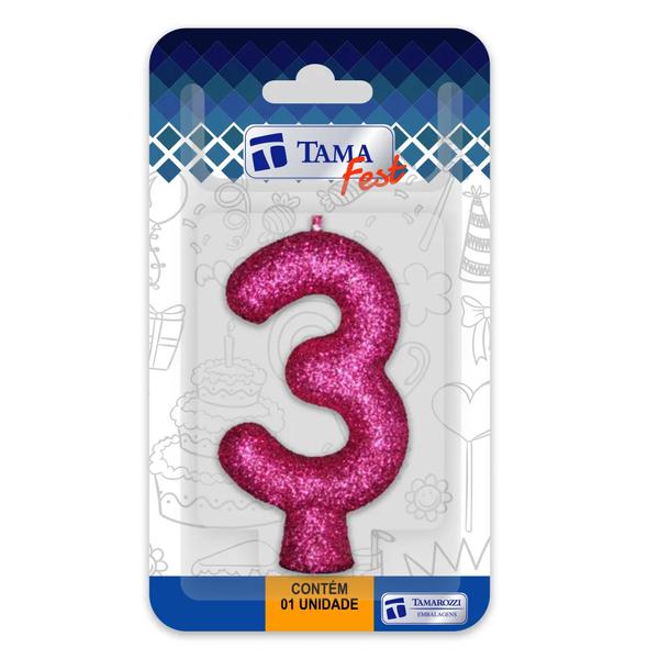 VELA ANIV. MINI GLITTER PINK N.3 C/1UN