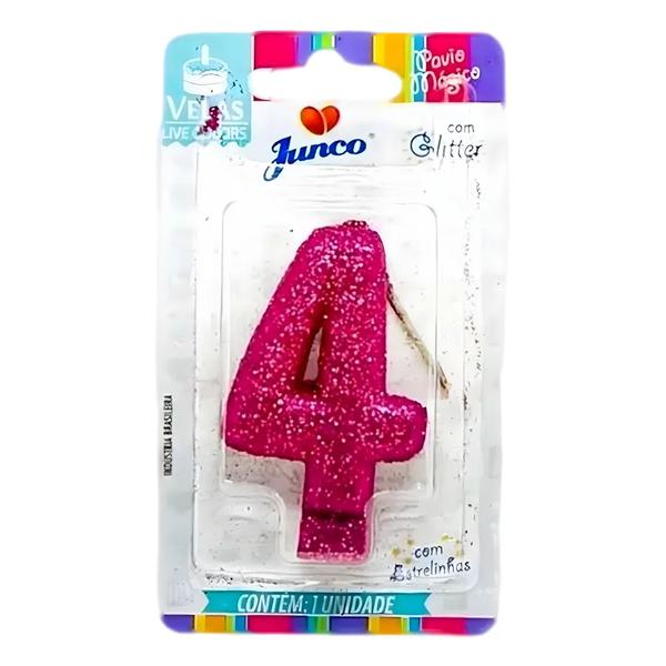 VELA ANIV. MINI GLITTER PINK N.4 C/1UN