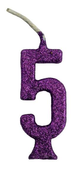 VELA PARABENS GLITER ROXA NUMERO 5