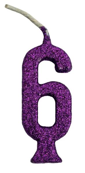 VELA PARABENS GLITER ROXA NUMERO 6