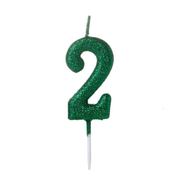VELA PARABENS GLITTER VERDE NUMERO 2