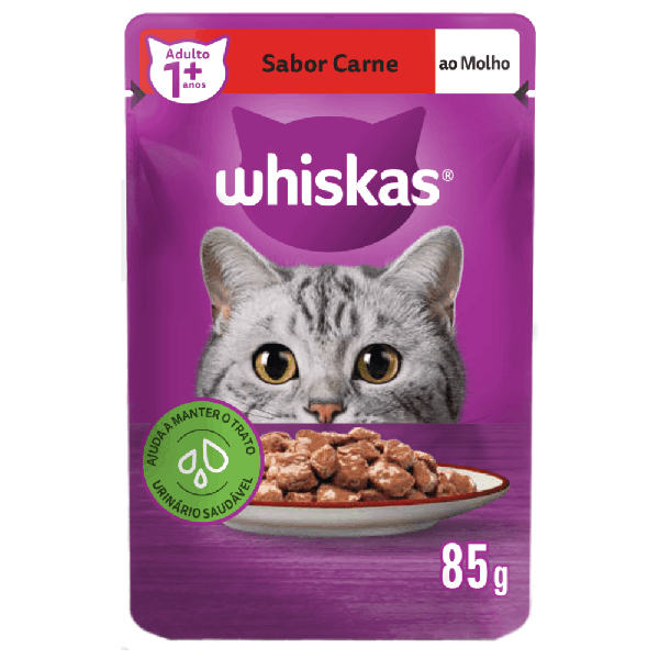 RACAO WHISKAS 85G POUCH CARNE FILHOTES