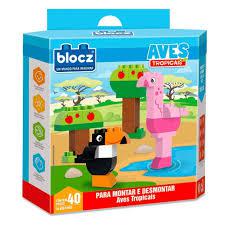 BRINQ BLOCOS P/ MONTAR AVES TROPICAIS 40PCS