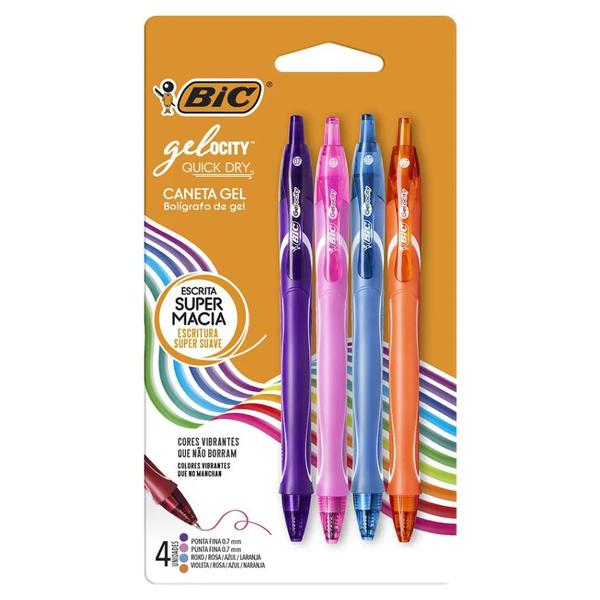 CANETA GEL BIC GELOCITY QUICK DRY 4 CORES 0.7MM