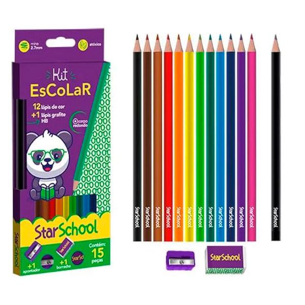 LAPIS DE COR STARSCHOOL 12 CORES KIT C/ BORRACHA