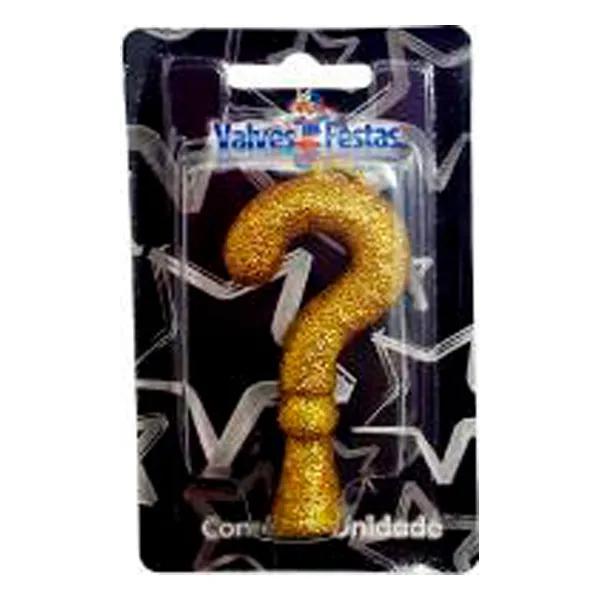 VELA SUPER GLITER INTERROGACAO OURO