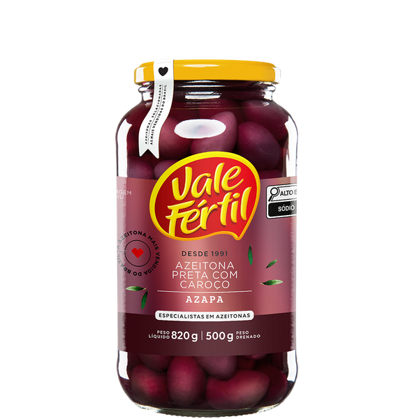 AZEITONA PRETA COM CAROCO VALE FERTIL VIDRO 500g